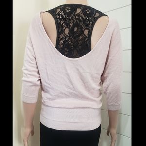 Express Lightweight Sweater With Black Lace Racerback Detail - Size XS